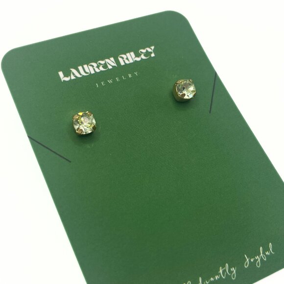 Handcrafted Periodt Green Crystal Stud Earrings Shiny Gold Plating Nickel-Free - Picture 3 of 4